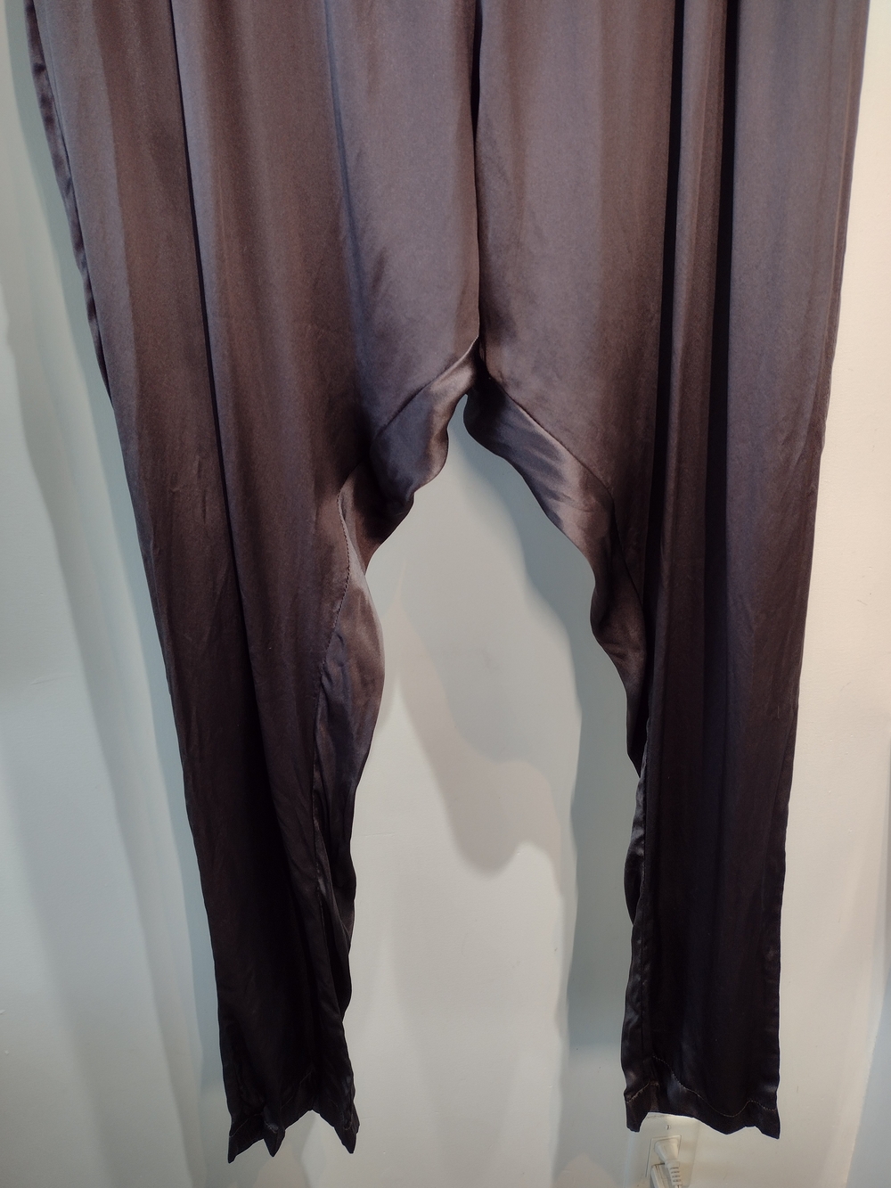 100% Silk Mauve Gray Harem Jogger Pants (Sz S) Boho Luxury Parisian Modern Flowy - Picture 6 of 12